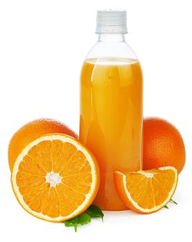 Bottle of fresh orange juice isolated on white background