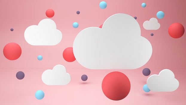 Cute clouds on pink background 3d render illustration