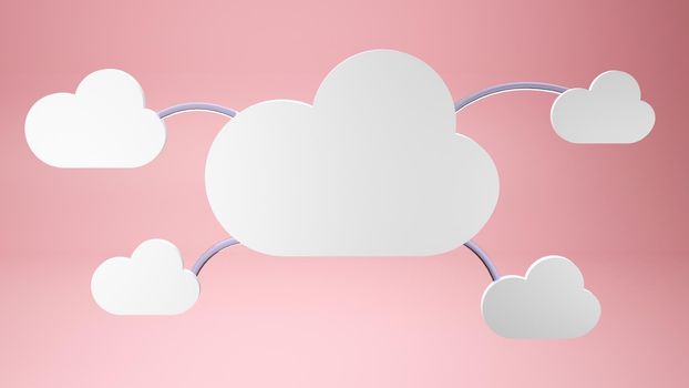 Cute clouds on pink background 3d render illustration