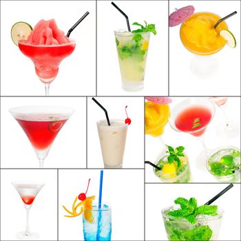 selection of cocktails drinks  collage composition nested on a square frame