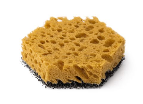 Sponge for dish cleaning isolated on white background, close up