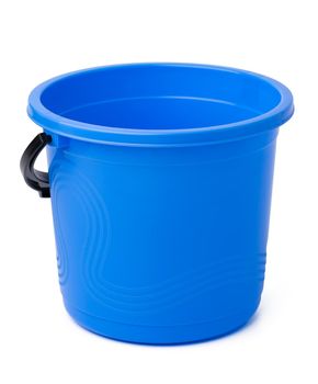 Single plastic bucket isolated on a white background, close up