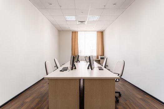 Big empty modern conference hall in luxury hotel. Audience for Speakers at Business convention and Presentation. Photo for illustration meeting, seminar, conference.