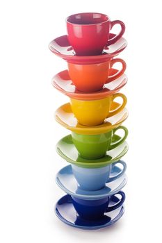 colourful rainbow cups isolated on a white