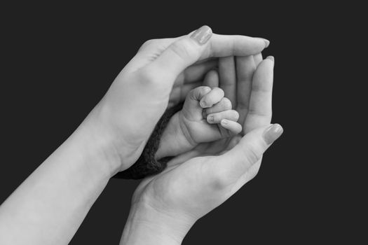 Tiny hand of newborn in mother's hands