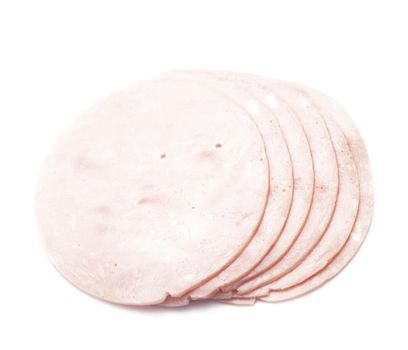 Fresh ham slices isolated on a white background