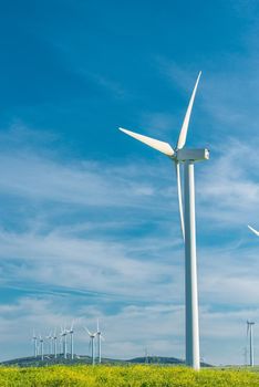 wind generator in a field on beautiful blue sky background