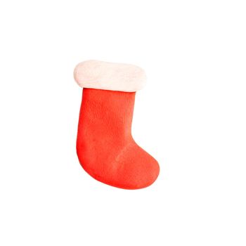 red christmas stocking figure made of plasticine isolated on white background