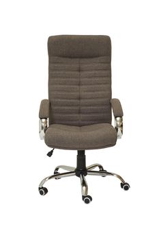 grey fabric office armchair on wheels isolated on white background. front view