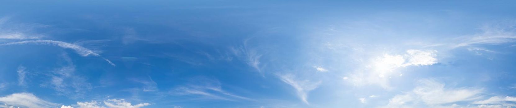 sky panorama with clouds without ground, for easy use in 3D graphics and panorama for composits in aerial and ground spherical panoramas as a sky dome