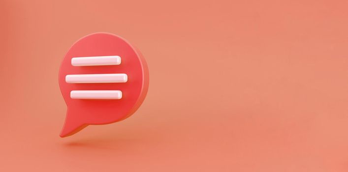 3d red Speech bubble chat icon isolated on orange background. Message creative concept with copy space for text. Communication or comment chat symbol. Minimalism concept. 3d illustration render