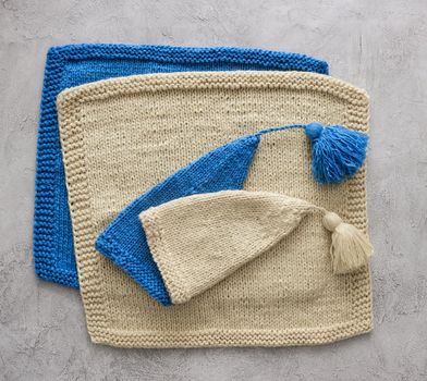 set of tender knitted hats for newborn. props for photo sessions