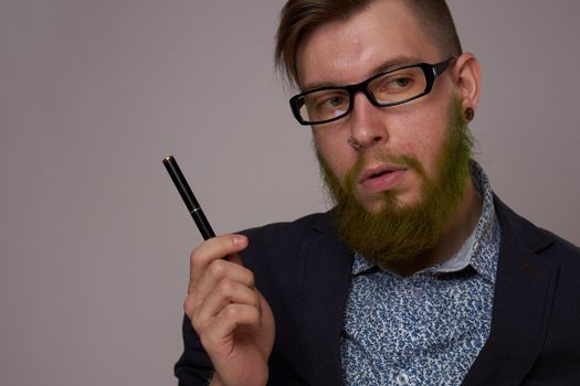 manager in a jacket with a notebook in his hands work office. High quality photo