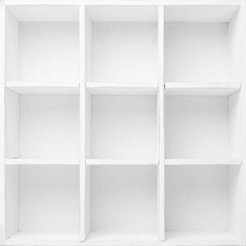 Empty Shelves in the white wooden rack