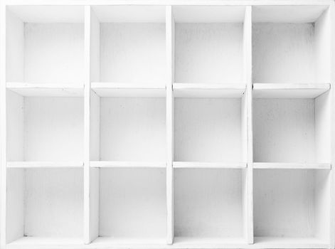 Empty Shelves in the white wooden rack