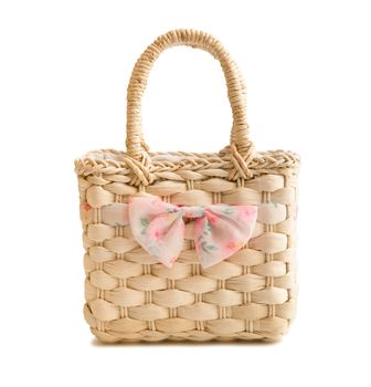 wicker beach bag isolated on white