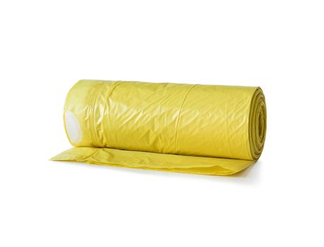 roll of yellow garbage bags isolated on white background