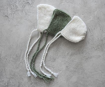 set of tender knitted hats for newborn. props for photo sessions