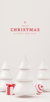 3d Christmas tree with gift box and ball vertical background, xmas poster, web banner. 3d illustration minimal style christmas and new year concept.