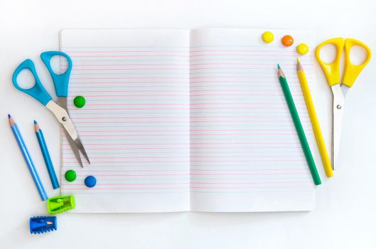 Group of school objects on a white background isolation