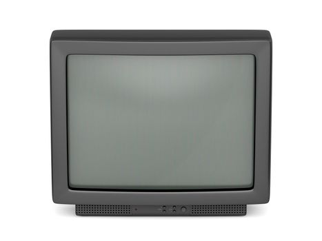 Old TV on white background, front view