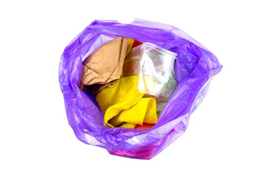 Concept of garbage and pollution. A pile of trash, crumpled plastic cup, packages, paper isolate on a white background.