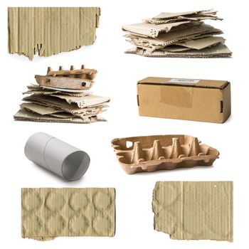 collage of pasteboard waste isolated on white background