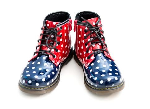 funny patent-leather boots with polka dots