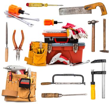 set of building tools isolated on white background
