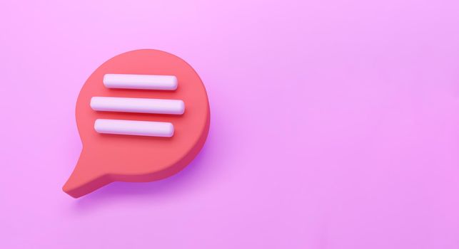 3d red Speech bubble chat icon isolated on pink background. Message creative concept with copy space for text. Communication or comment chat symbol. Minimalism concept. 3d illustration render