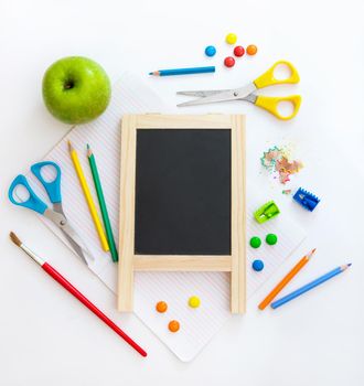 Group of school objects on a white background isolation