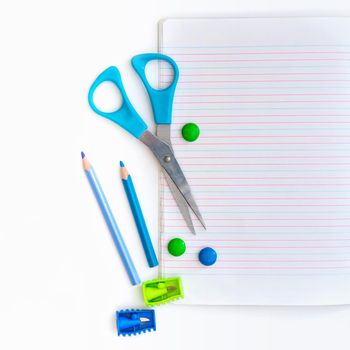 Group of school objects on a white background isolation