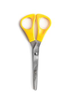 Yellow scissors isolated on a white background