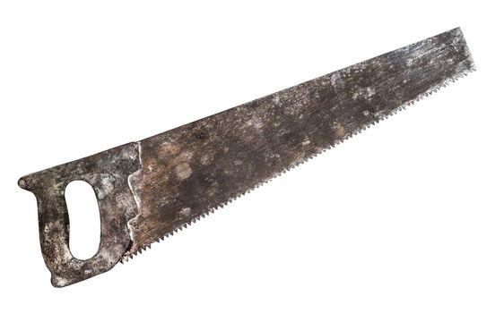 retro rusty crosscut hand saw handsaw tool isolated on white background