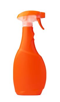 Orange plastic bottle of liquid detergent isolated on white background