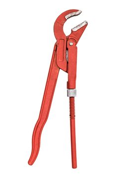Red pipe wrench isolated on white background