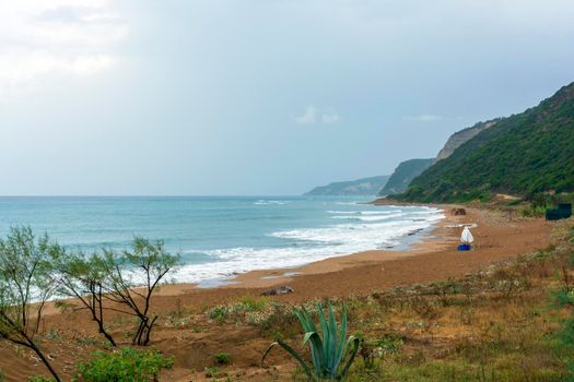 Sandy beach at Corfu island, Greece at morning.