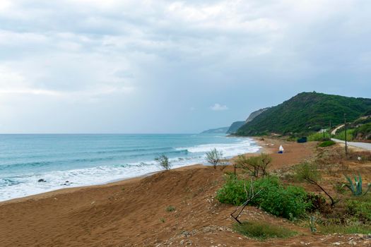 Sandy beach at Corfu island, Greece at morning.