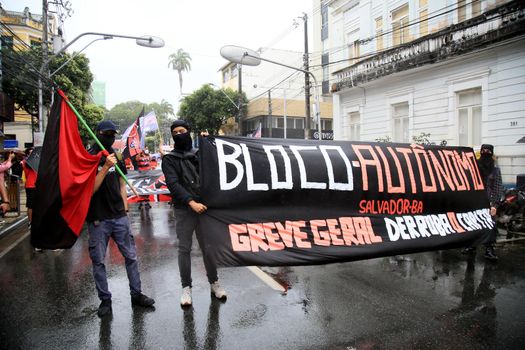 salvador, bahia, brazil - july 24, 2018: Protesters protest against the government of President Jair Bolsonaro in the city of Salvador.