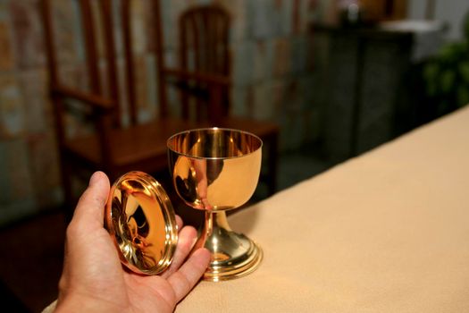 salvador, bahia, brazil - june 3, 2014: Chalice where sacred ostia are armed in a Catholic church in the city of Salvador.