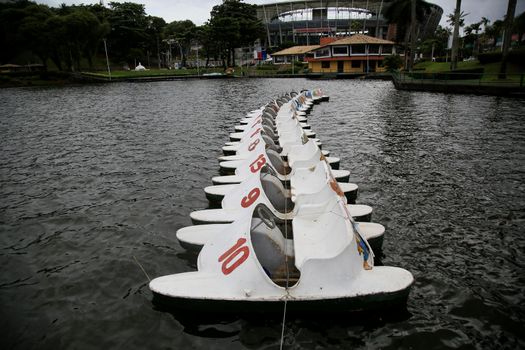 salvador, bahia, brazil - july 23, 2021: Pedal boats are seen in the waters of the Dique de Itororo in the city of Salvador
