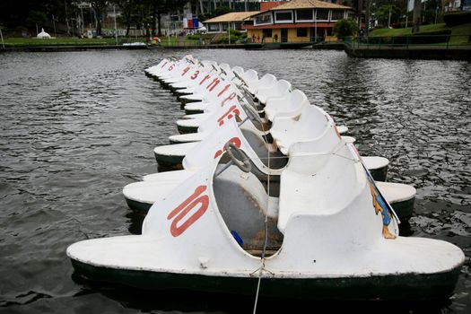 salvador, bahia, brazil - july 23, 2021: Pedal boats are seen in the waters of the Dique de Itororo in the city of Salvador