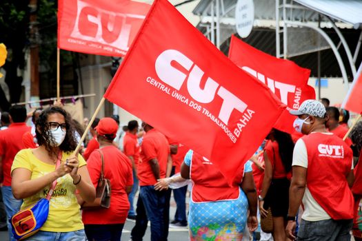 salvador, bahia, brazil - july 24, 2018: Protesters protest against the government of President Jair Bolsonaro in the city of Salvador.