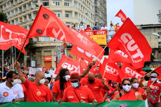 salvador, bahia, brazil - july 24, 2018: Protesters protest against the government of President Jair Bolsonaro in the city of Salvador.