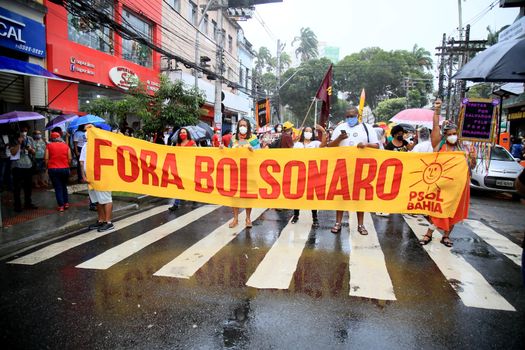 salvador, bahia, brazil - july 24, 2018: Protesters protest against the government of President Jair Bolsonaro in the city of Salvador.