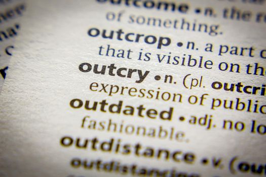 Word or phrase Outcry in a dictionary