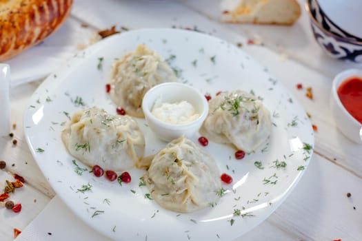 Manti or manty dumplings, popular asian dish, great image for your needs.