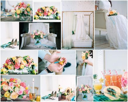 Montage of wedding images - beautiful preperation to marriage. Collage