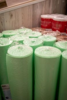 Rolls of foam underlayment for the Laminate Flooring.