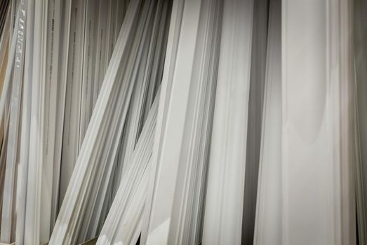 White skirting boards in a construction shop.